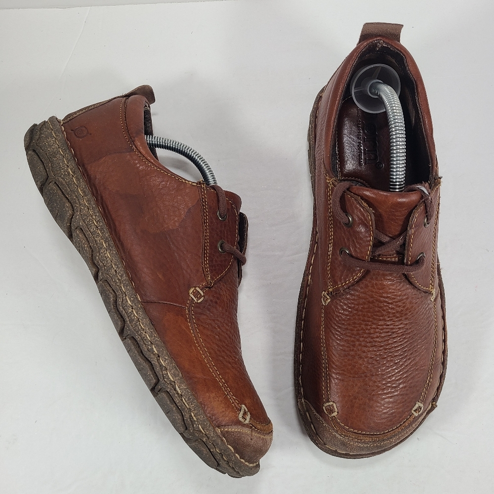 Born Brown Pebbled Leather 2 Eye Lace Up Shoes Men Size 10.5